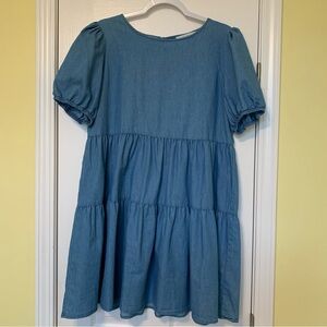 JACK + AVERY Charming Blue Tiered Dress with Tie Neckline. SZ Large.